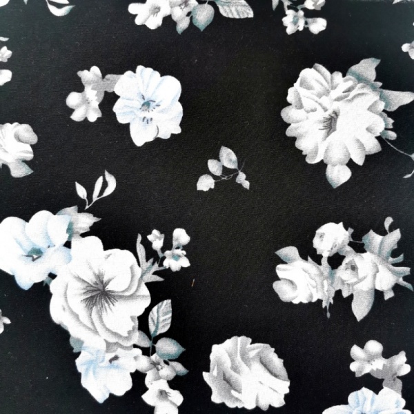 Floral Viscose Chalis - Design 7 BLACK